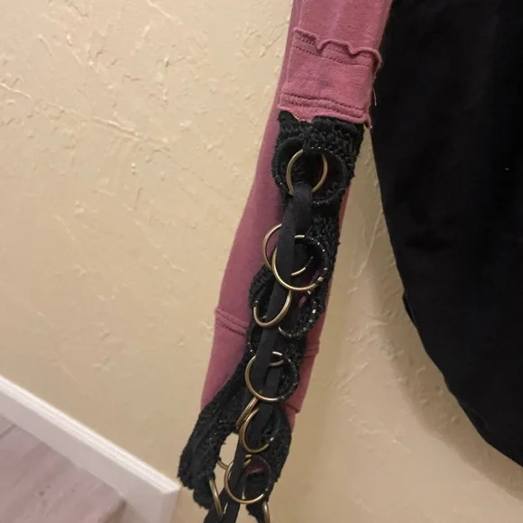Free People Black Pullover with Mauve Lace-Up Sleeves - Picture 5 of 5